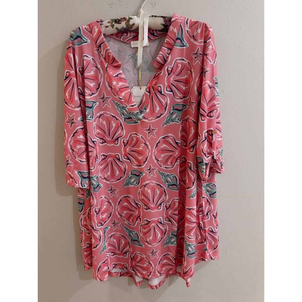 Simply Southern Wilmington Pink Seashell Coastal Tunic‎ Top XL NWT Resort Wear